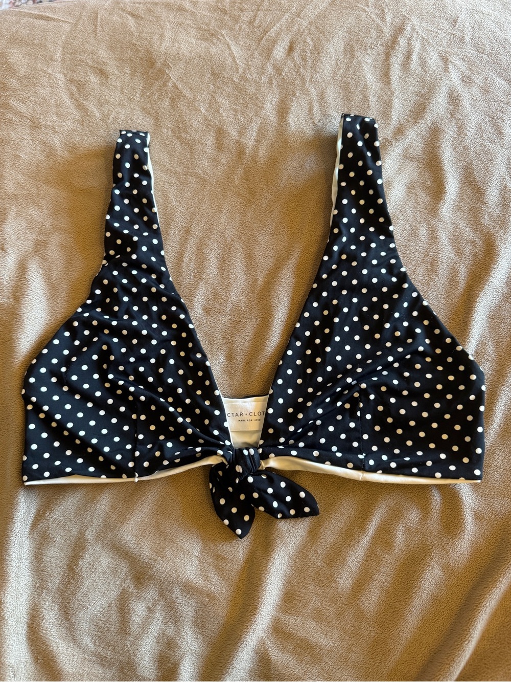 Nectar Clothing Polka Dot Tie-Front Bikini Top - Black & White